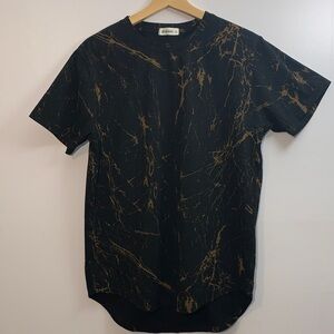 KLIEGOU Black Tee with Brown Marble Pattern Size Medium